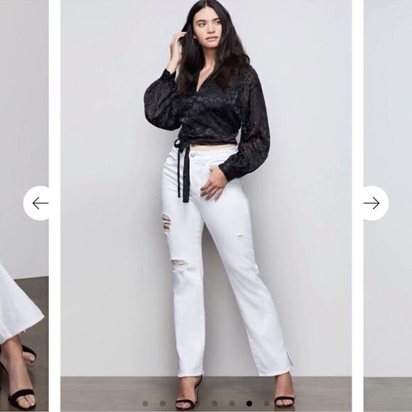 Good American Good Boy White Distressed Straight Jeans Size 2/26 - Picture 3 of 12